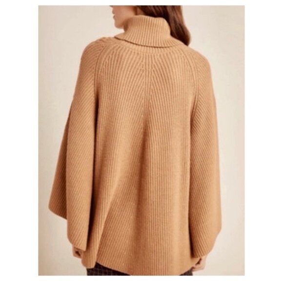 Anthropologie Size XS/S Petite Kali Poncho Sweater Brown Oversized Cable Knit - Picture 3 of 13